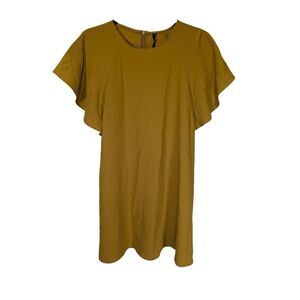 NWT Zara Norah Flutter Sleeve Dress Mustard Yellow Women's Size Medium